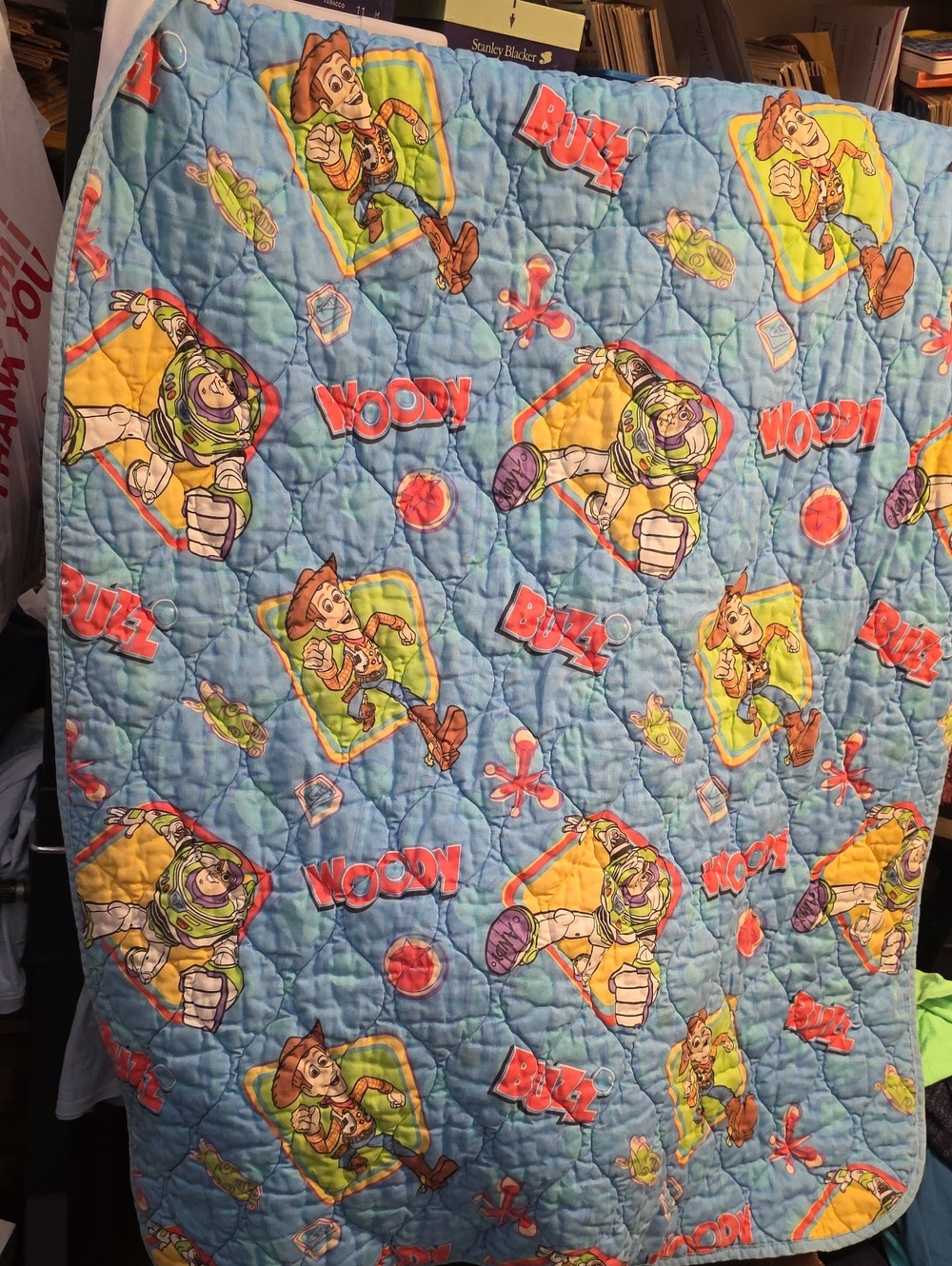Vintage Toy Story Buzz & Woody Toddler  Quilt- Throw Blanket - Blue